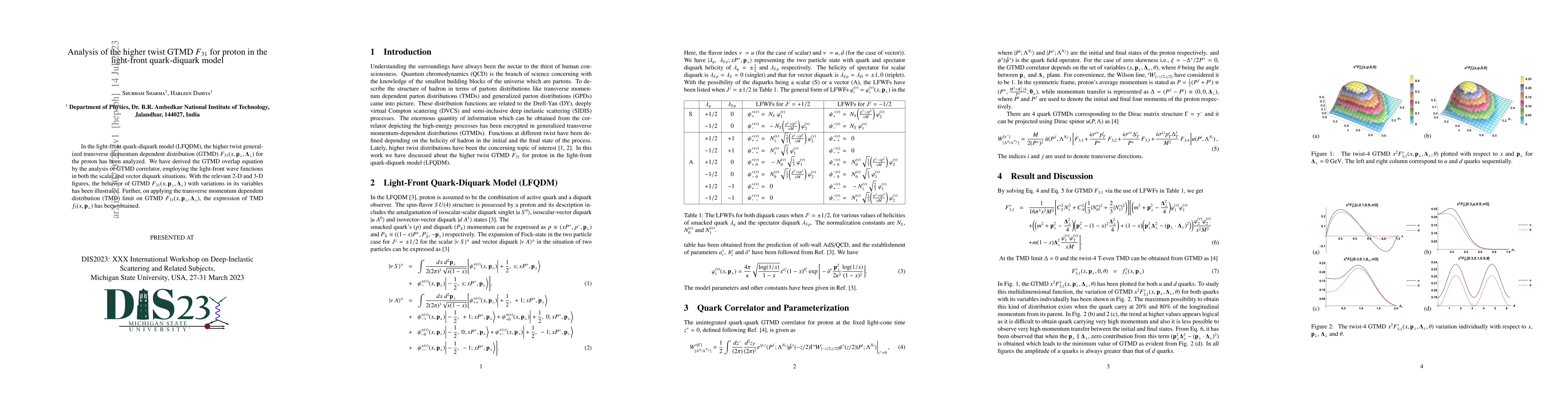 Thumbnail for Analysis of the higher twist GTMD $F_{31}$ for proton in the light-front
  quark-diquark model