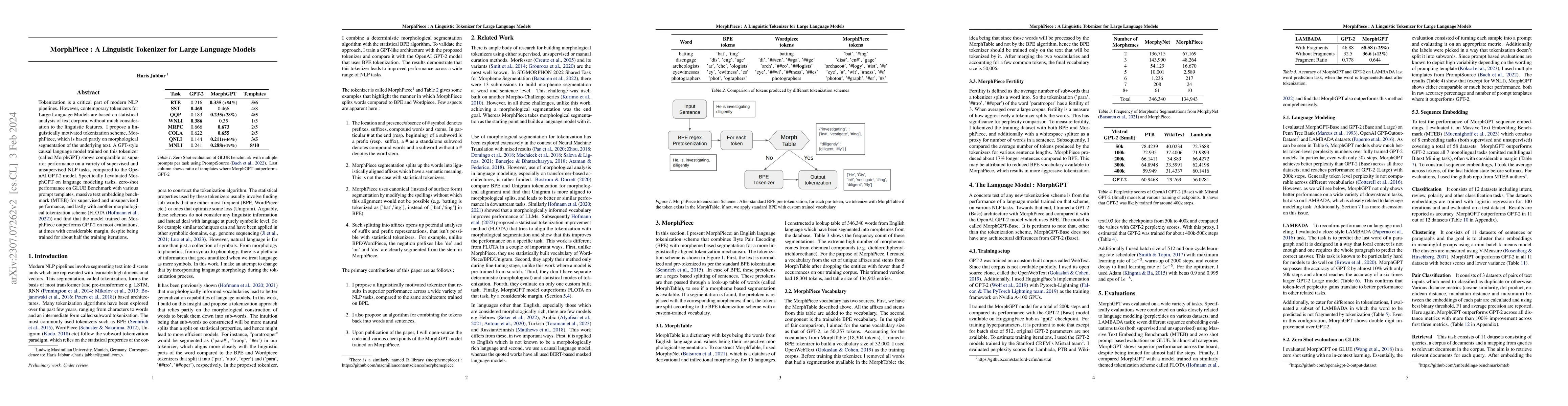 Thumbnail for MorphPiece : A Linguistic Tokenizer for Large Language Models