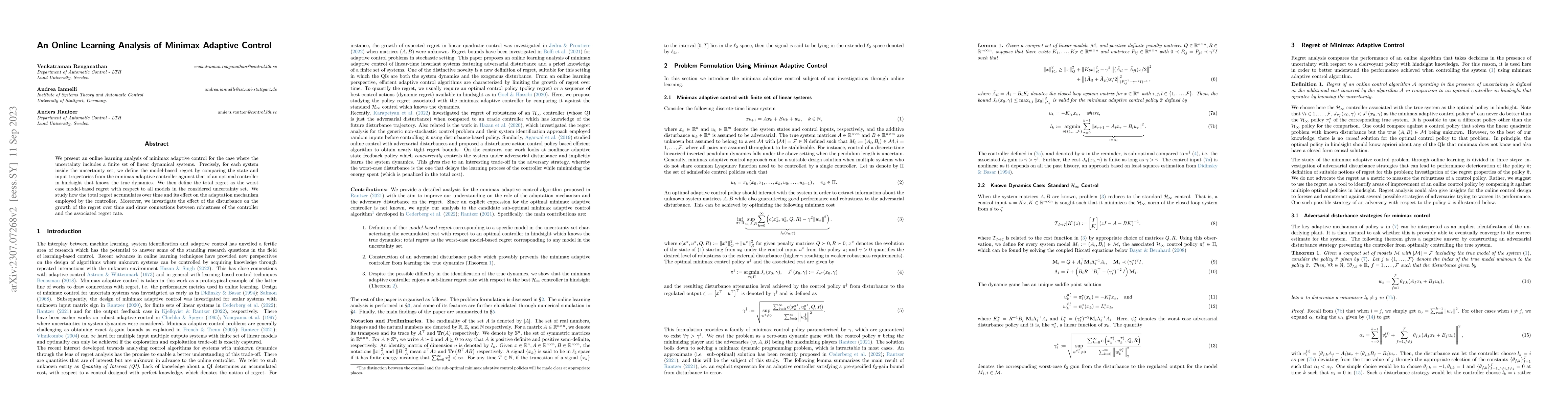 Thumbnail for An Online Learning Analysis of Minimax Adaptive Control