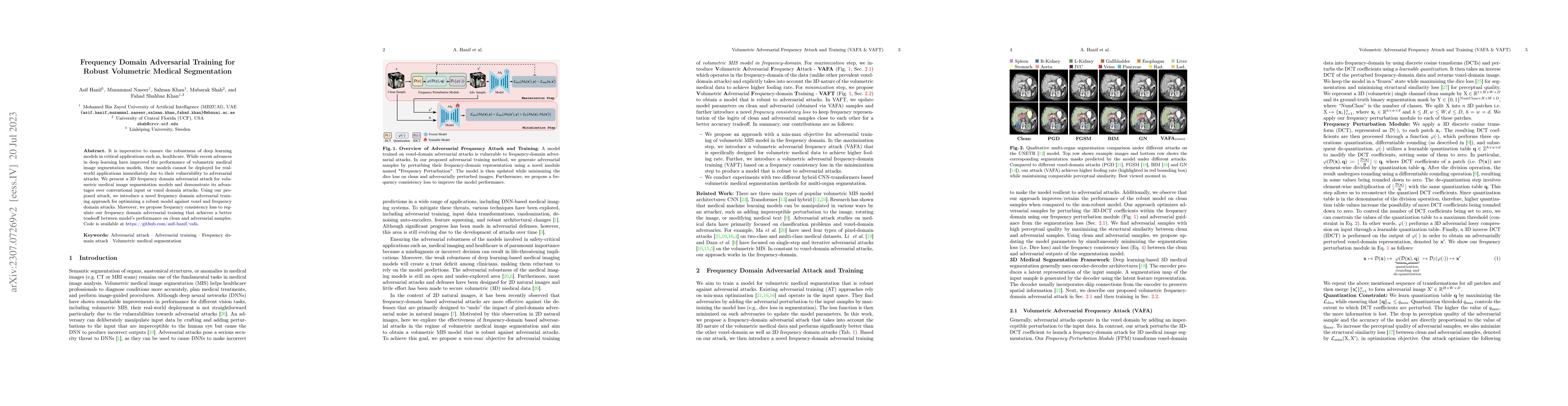 Thumbnail for Frequency Domain Adversarial Training for Robust Volumetric Medical
  Segmentation