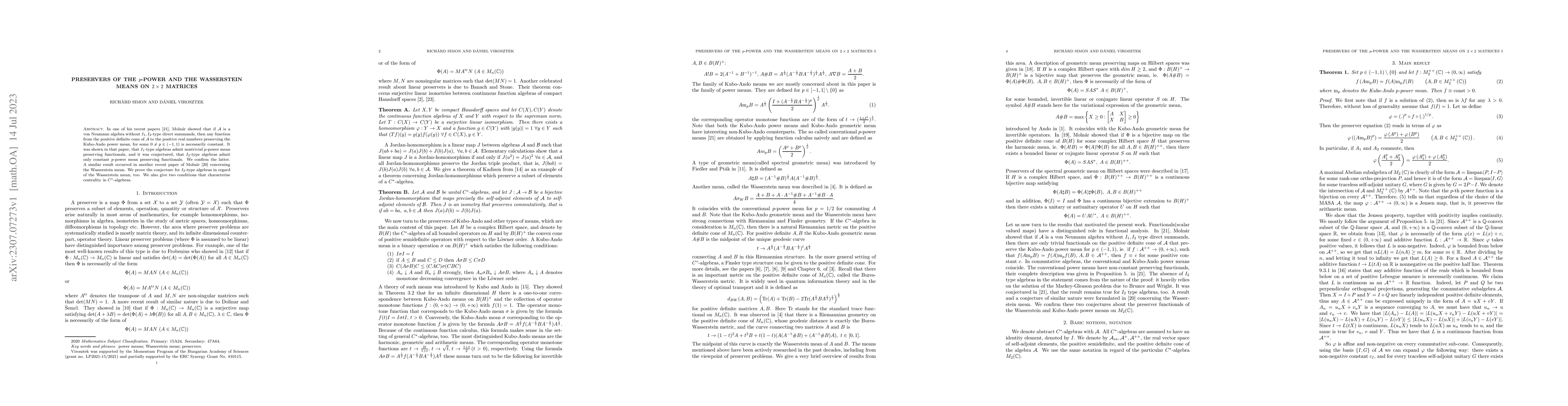 Thumbnail for Preservers of the $p$-power and the Wasserstein means on $2 \times 2$
  matrices