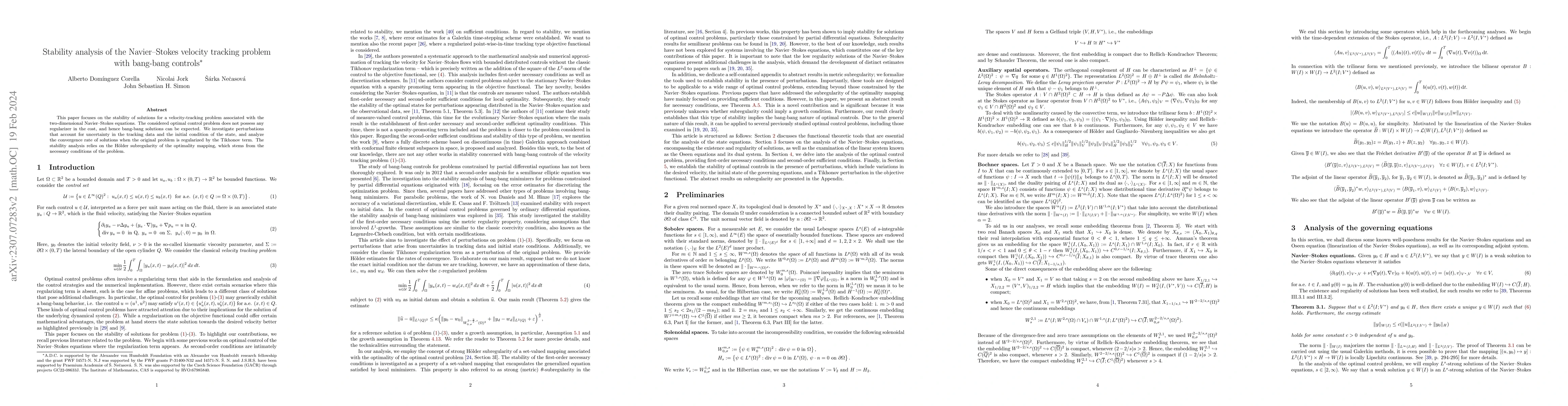 Thumbnail for Stability analysis of the Navier-Stokes velocity tracking problem with
  bang-bang controls