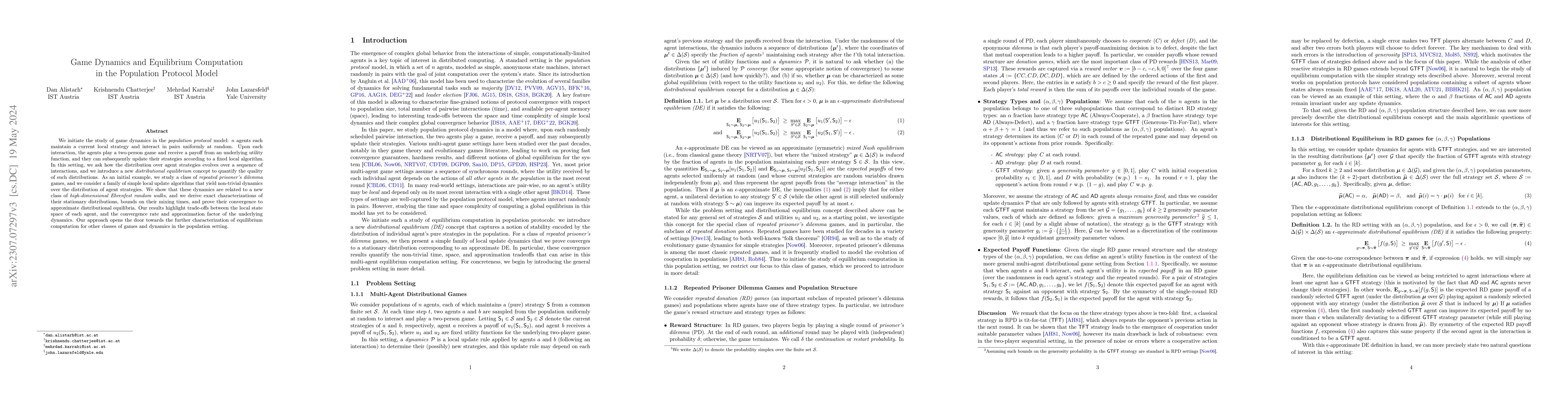 Thumbnail for Game Dynamics and Equilibrium Computation in the Population Protocol
  Model