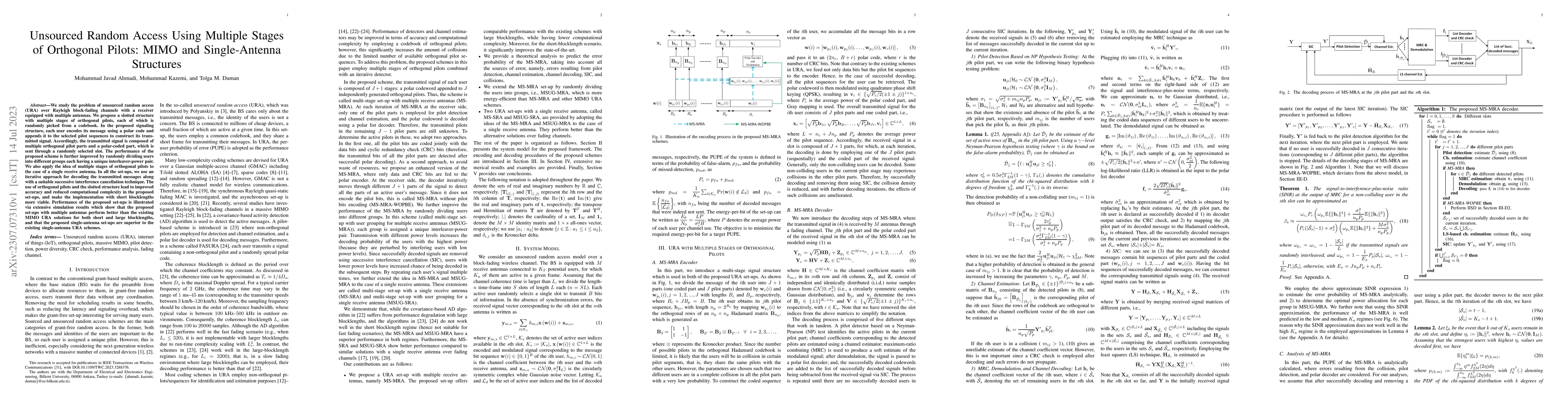 Thumbnail for Unsourced Random Access Using Multiple Stages of Orthogonal Pilots: MIMO
  and Single-Antenna Structures