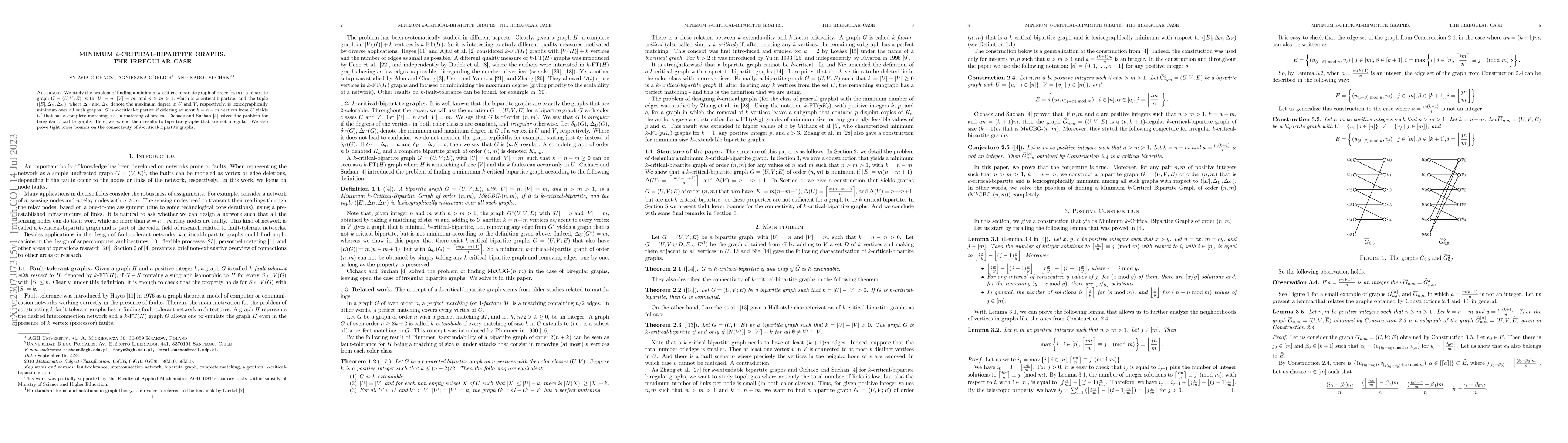 Thumbnail for Minimum $k$-critical-bipartite graphs: the irregular Case