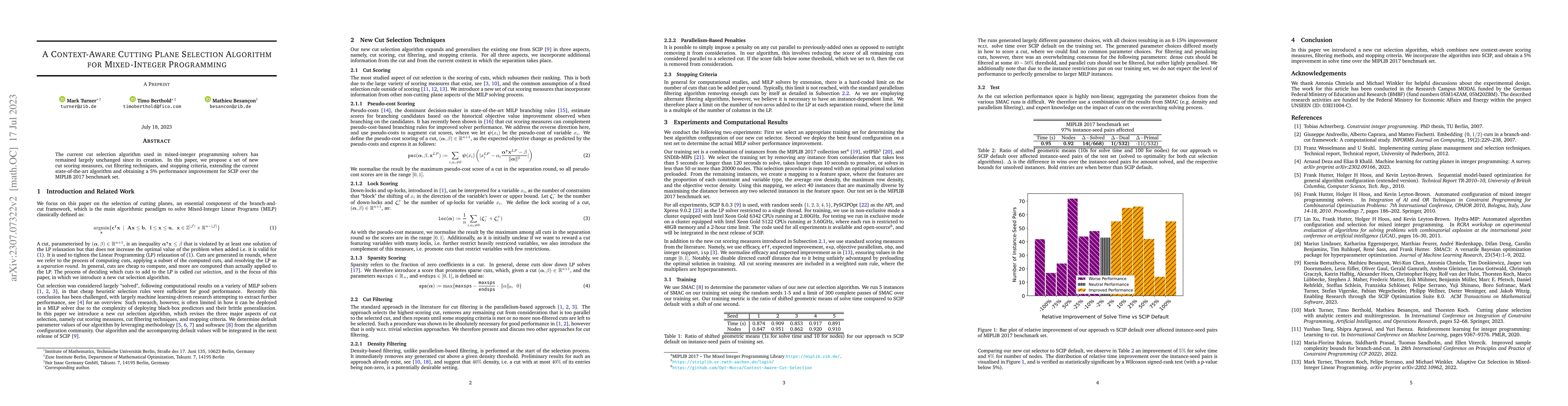 Thumbnail for A Context-Aware Cutting Plane Selection Algorithm for Mixed-Integer
  Programming