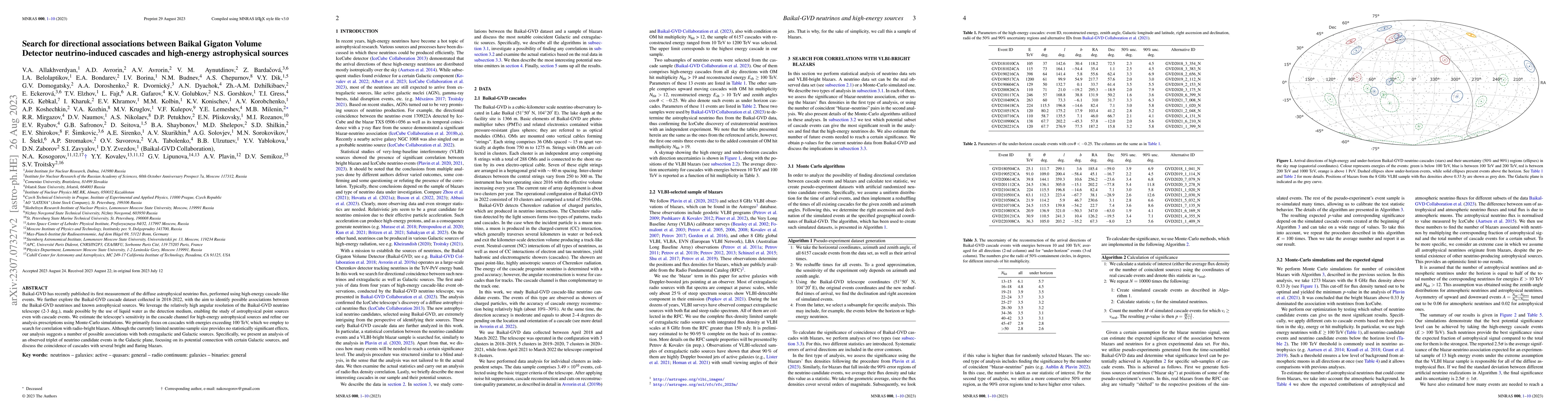 Thumbnail for Search for directional associations between Baikal Gigaton Volume
  Detector neutrino-induced cascades and high-energy astrophysical sources