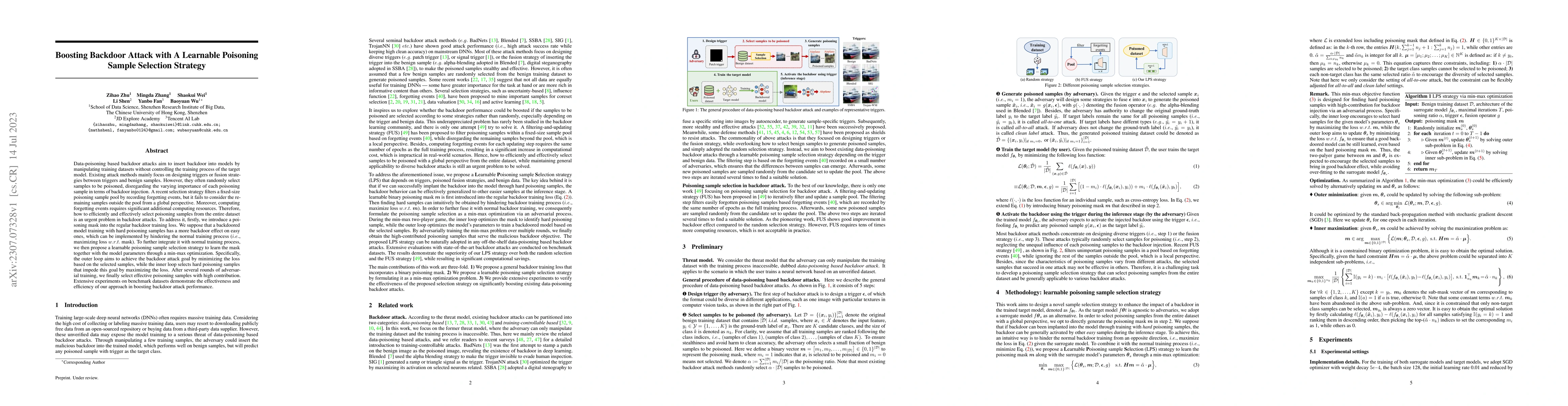 Thumbnail for Boosting Backdoor Attack with A Learnable Poisoning Sample Selection
  Strategy