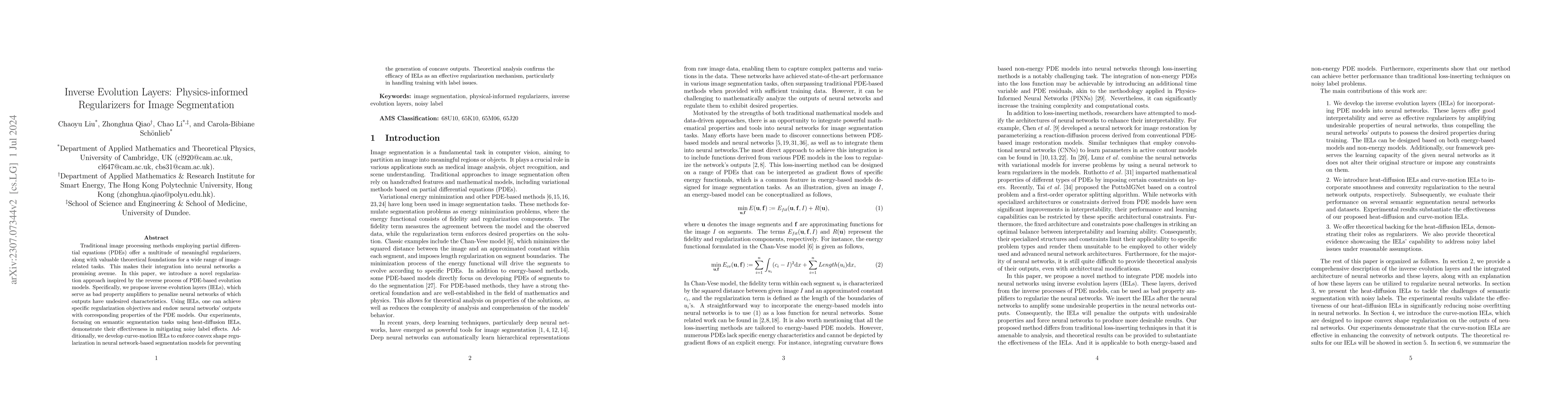 Thumbnail for Inverse Evolution Layers: Physics-informed Regularizers for Deep Neural
  Networks
