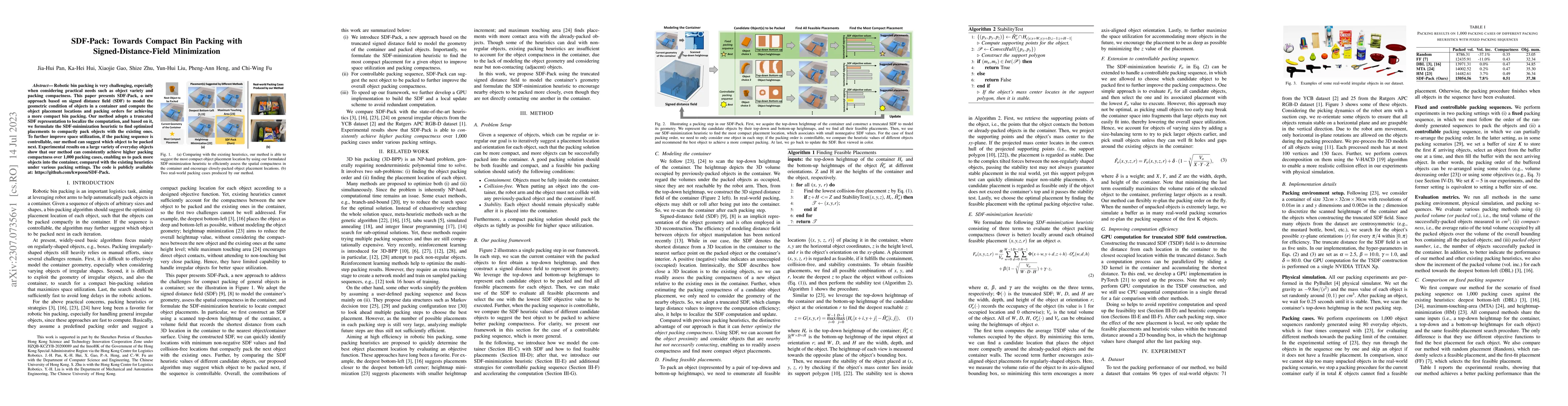 Thumbnail for SDF-Pack: Towards Compact Bin Packing with Signed-Distance-Field
  Minimization