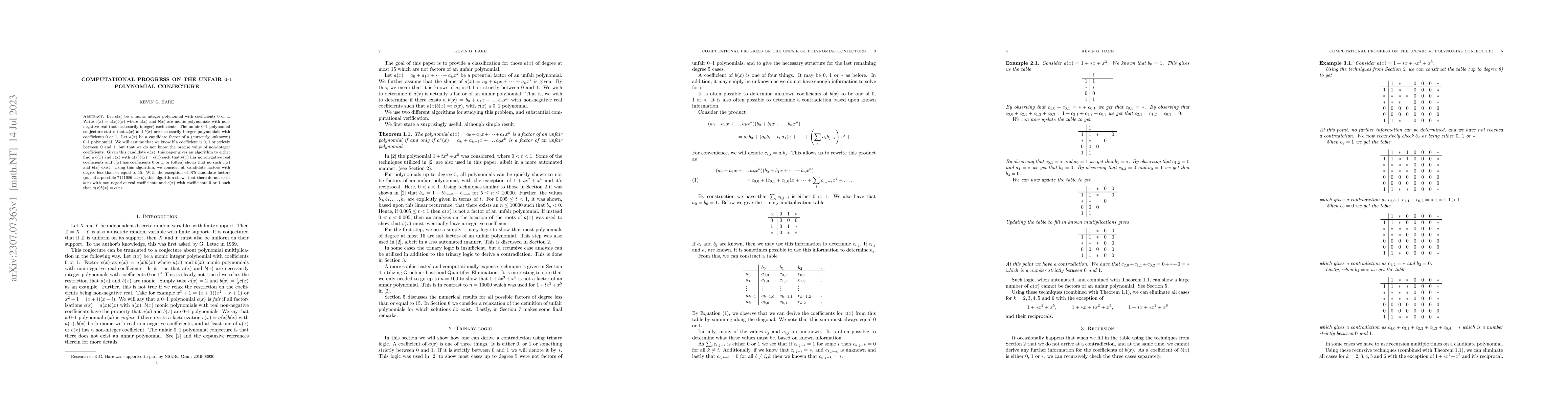 Thumbnail for Computational progress on the unfair 0-1 polynomial Conjecture