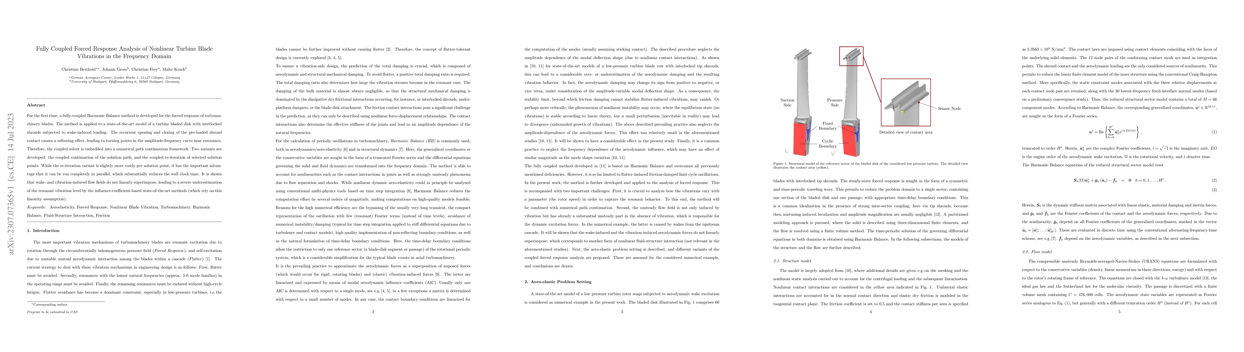 Thumbnail for Fully Coupled Forced Response Analysis of Nonlinear Turbine Blade
  Vibrations in the Frequency Domain