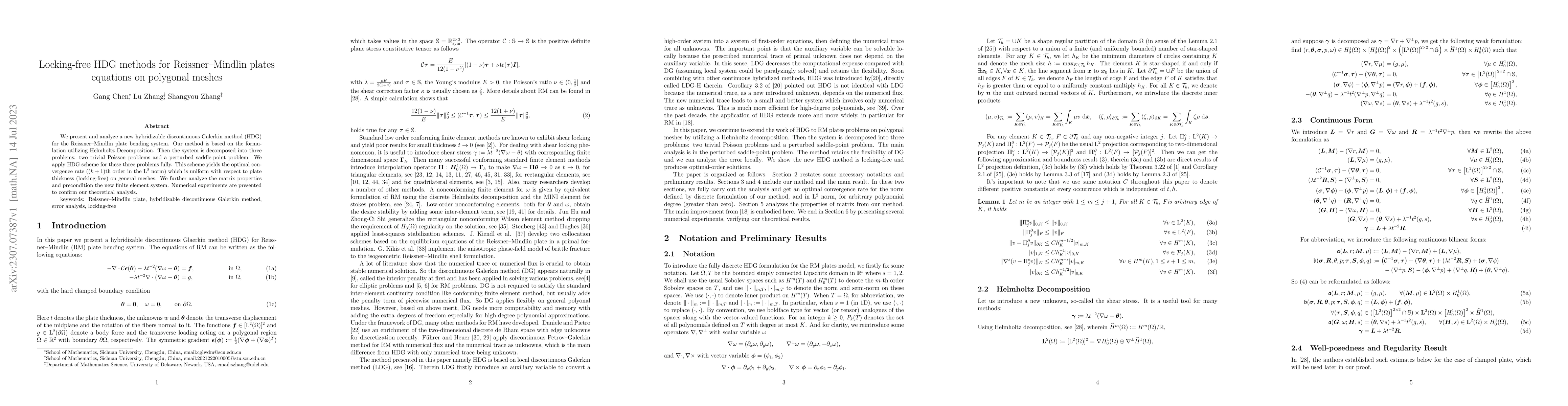 Thumbnail for Locking-free HDG methods for Reissner-Mindlin plates equations on
  polygonal meshes
