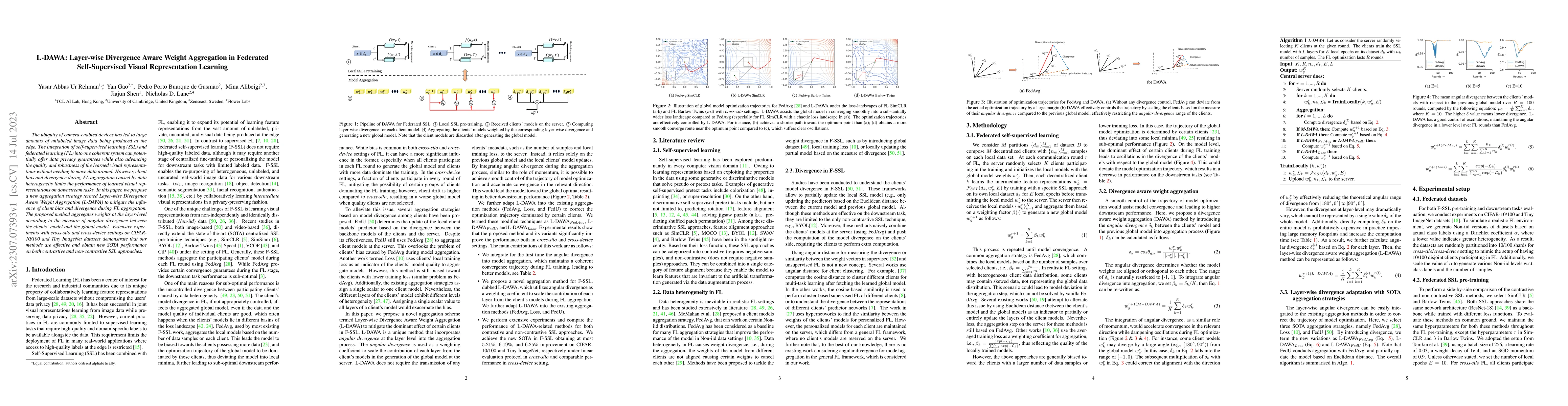 Thumbnail for L-DAWA: Layer-wise Divergence Aware Weight Aggregation in Federated
  Self-Supervised Visual Representation Learning