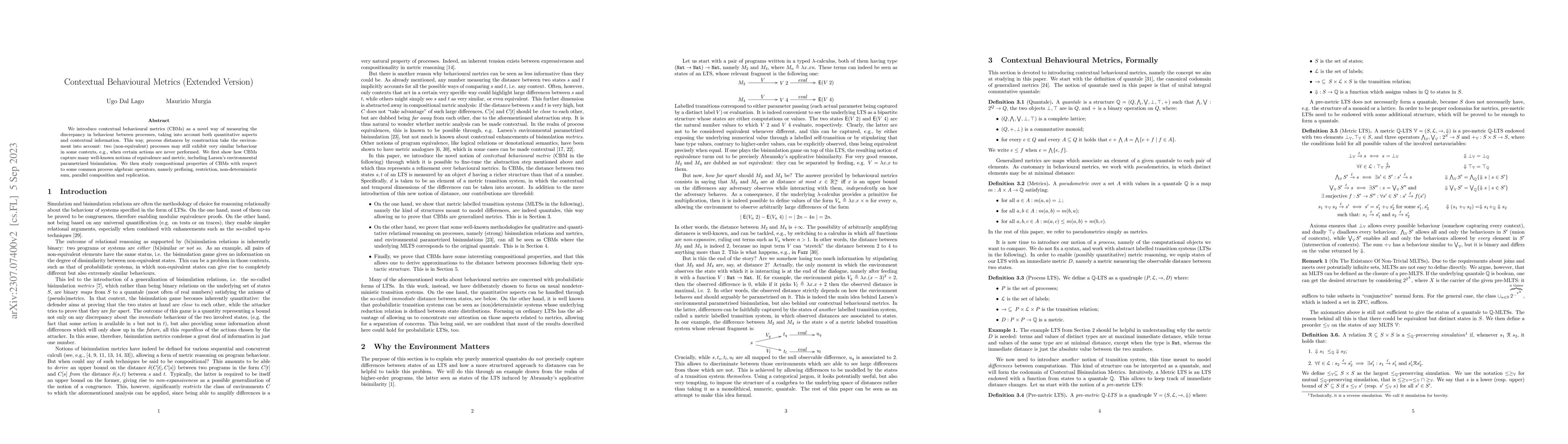 Thumbnail for Contextual Behavioural Metrics (Extended Version)