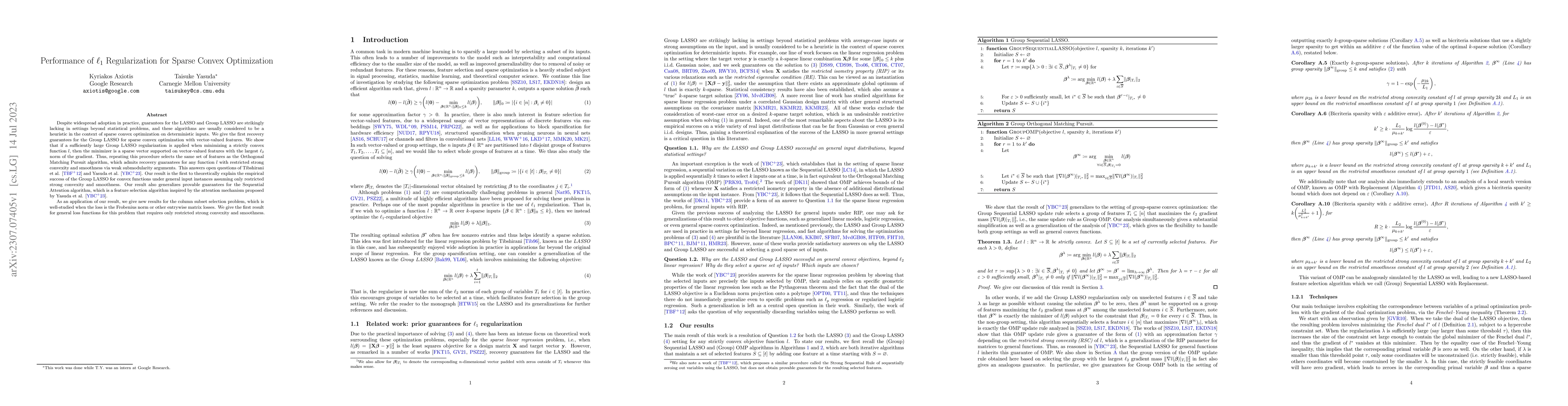 Thumbnail for Performance of $\ell_1$ Regularization for Sparse Convex Optimization