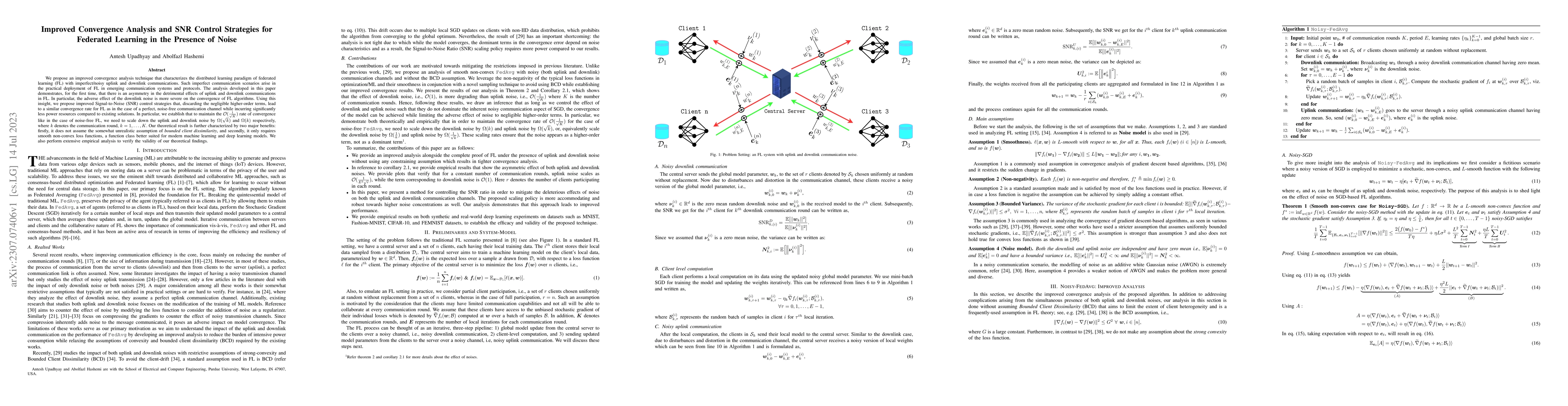 Thumbnail for Improved Convergence Analysis and SNR Control Strategies for Federated
  Learning in the Presence of Noise