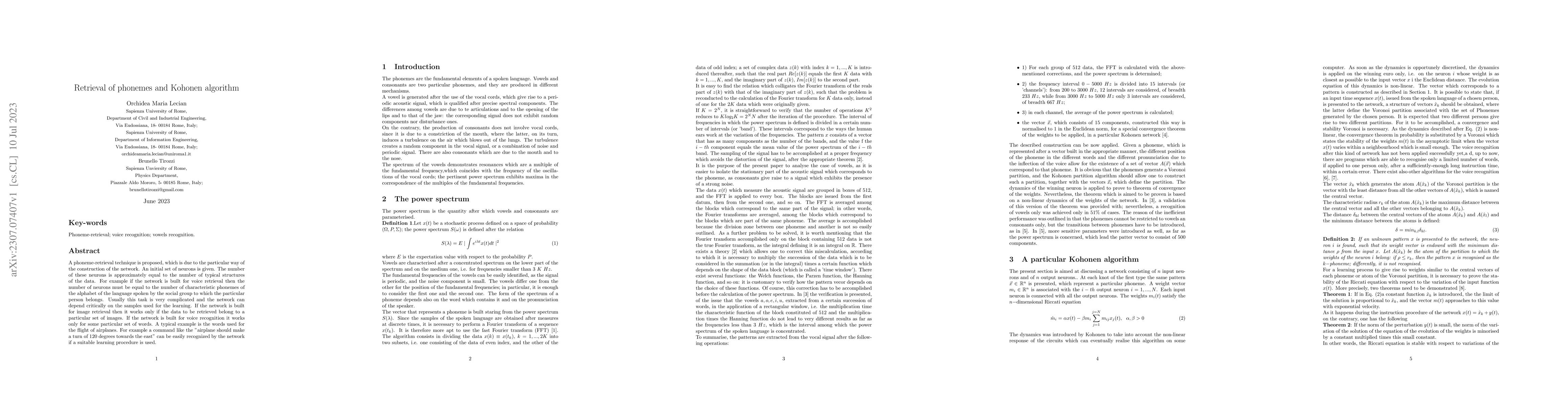 Thumbnail for Retrieval of phonemes and Kohonen algorithm