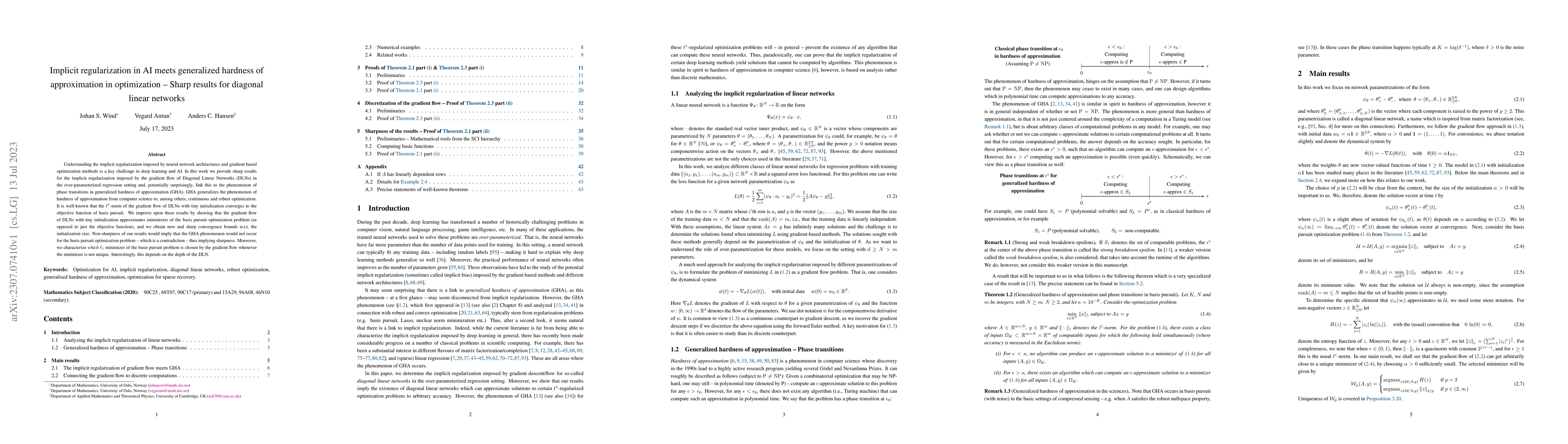 Thumbnail for Implicit regularization in AI meets generalized hardness of
  approximation in optimization -- Sharp results for diagonal linear networks