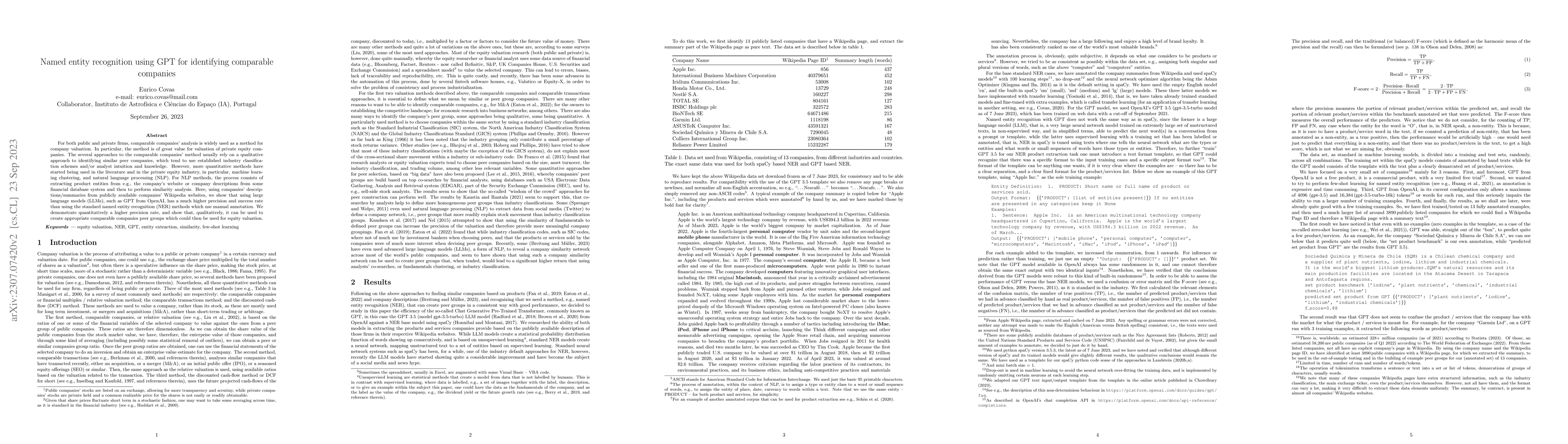 Thumbnail for Named entity recognition using GPT for identifying comparable companies