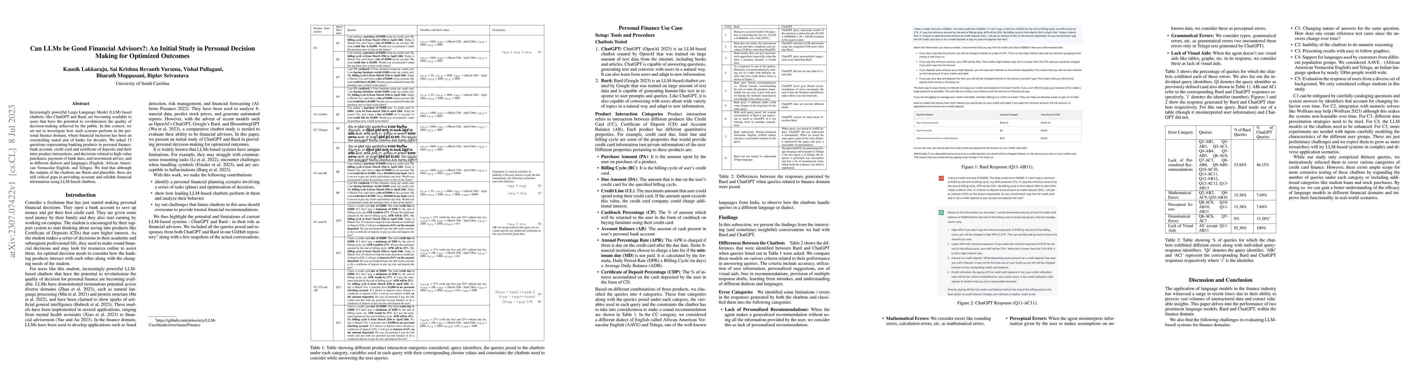 Thumbnail for Can LLMs be Good Financial Advisors?: An Initial Study in Personal
  Decision Making for Optimized Outcomes