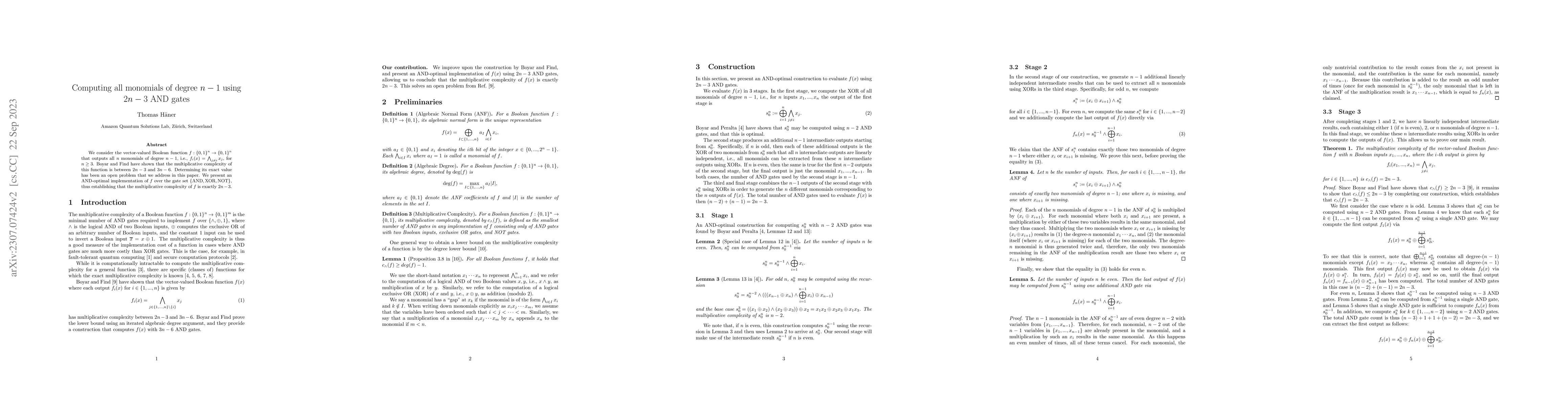 Thumbnail for Computing all monomials of degree $n-1$ using $2n-3$ AND gates