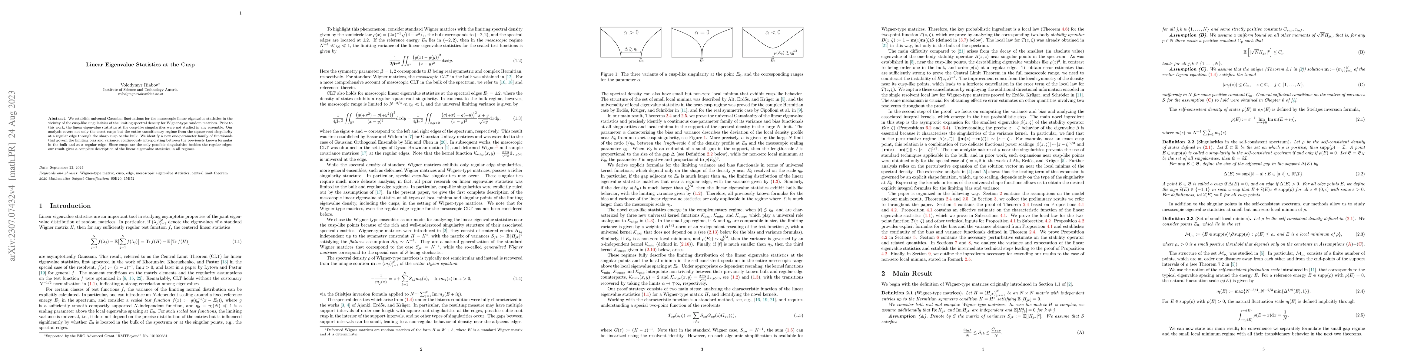 Thumbnail for Linear Eigenvalue Statistics at the Cusp