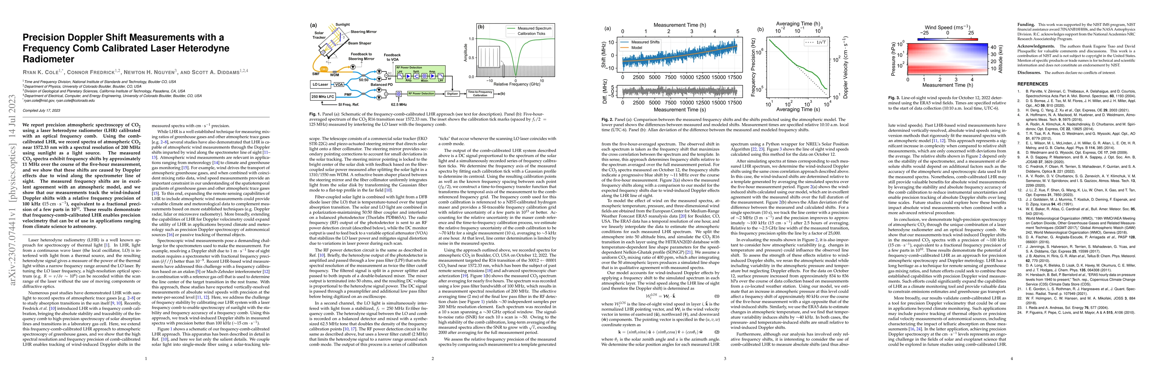 Thumbnail for Precision Doppler Shift Measurements with a Frequency Comb Calibrated
  Laser Heterodyne Radiometer