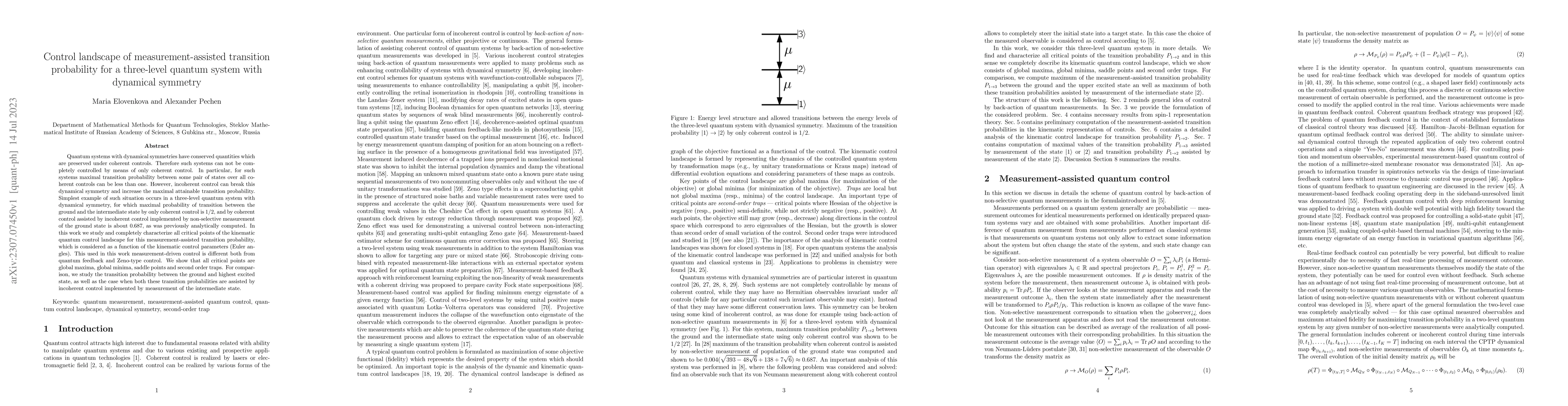 Thumbnail for Control landscape of measurement-assisted transition probability for a
  three-level quantum system with dynamical symmetry