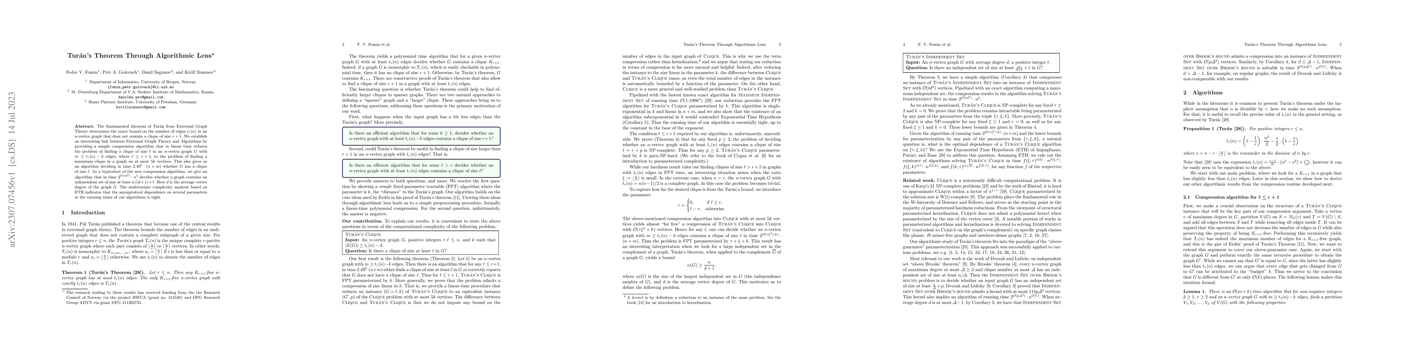 Thumbnail for Tur\'{a}n's Theorem Through Algorithmic Lens