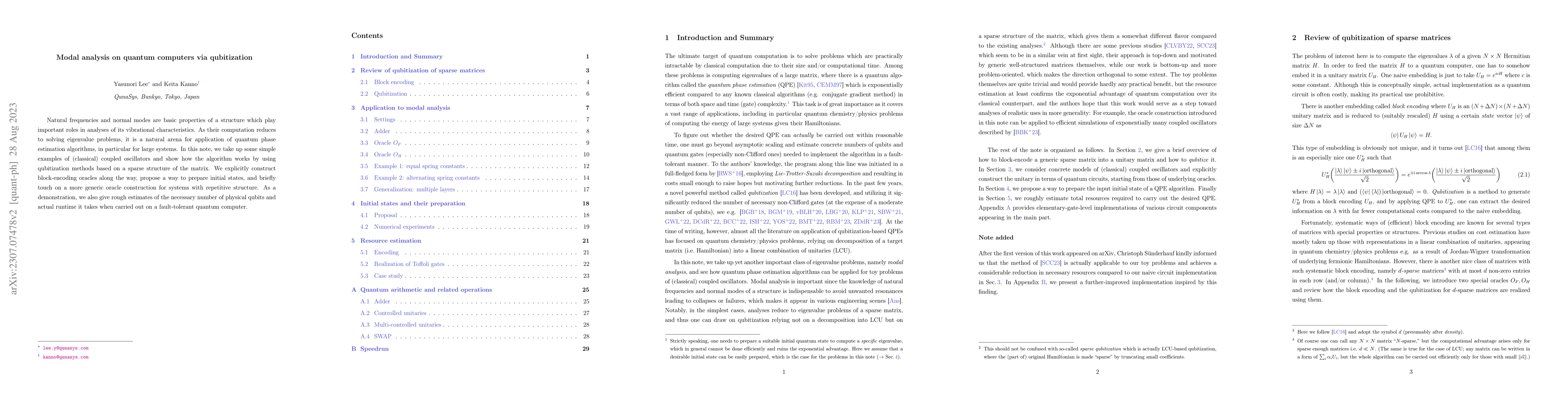 Thumbnail for Modal analysis on quantum computers via qubitization