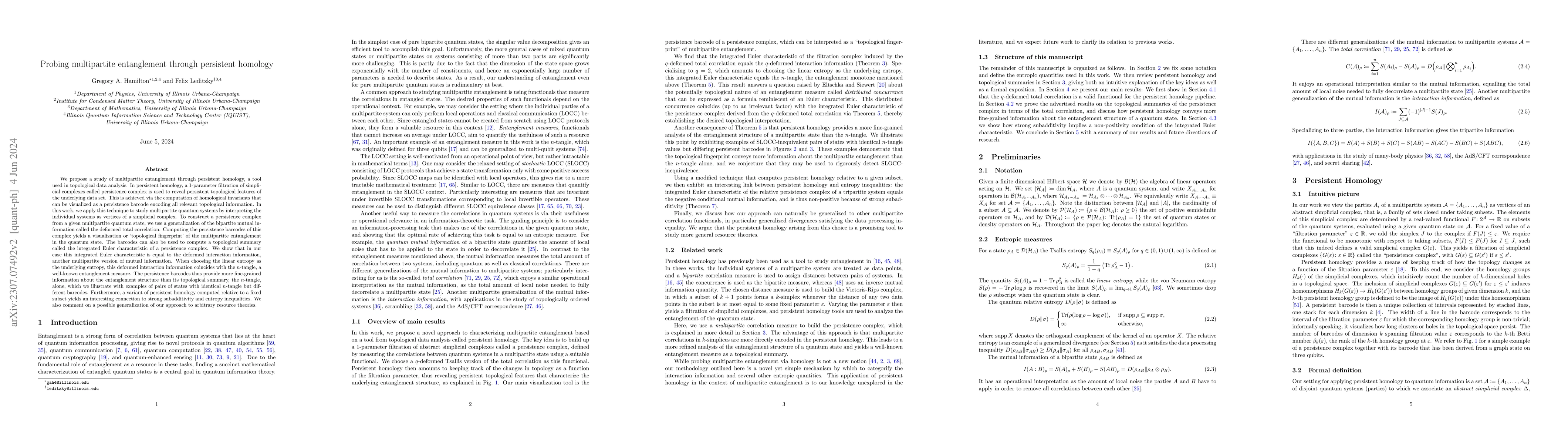 Thumbnail for Probing multipartite entanglement through persistent homology