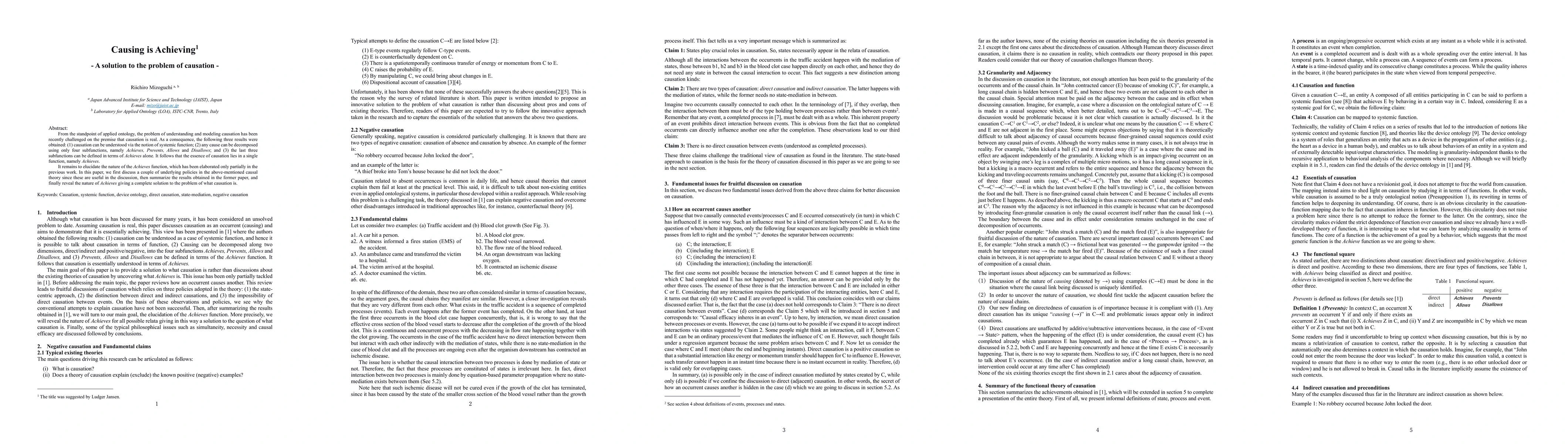 Thumbnail for Causing is Achieving -- A solution to the problem of causation