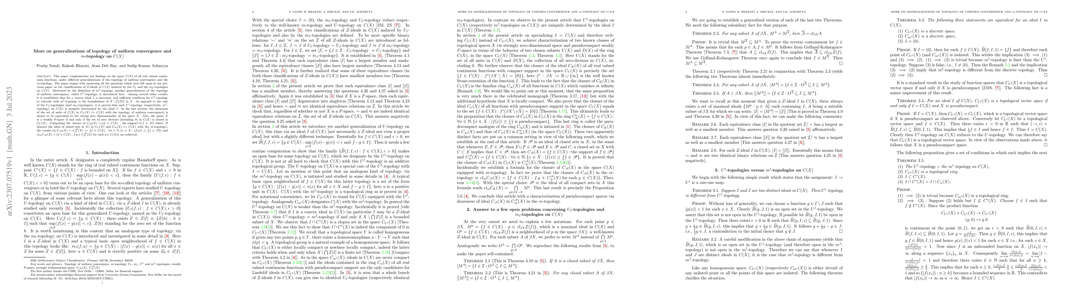Thumbnail for More on generalizations of topology of uniform convergence and
  $m$-topology on $C(X)$