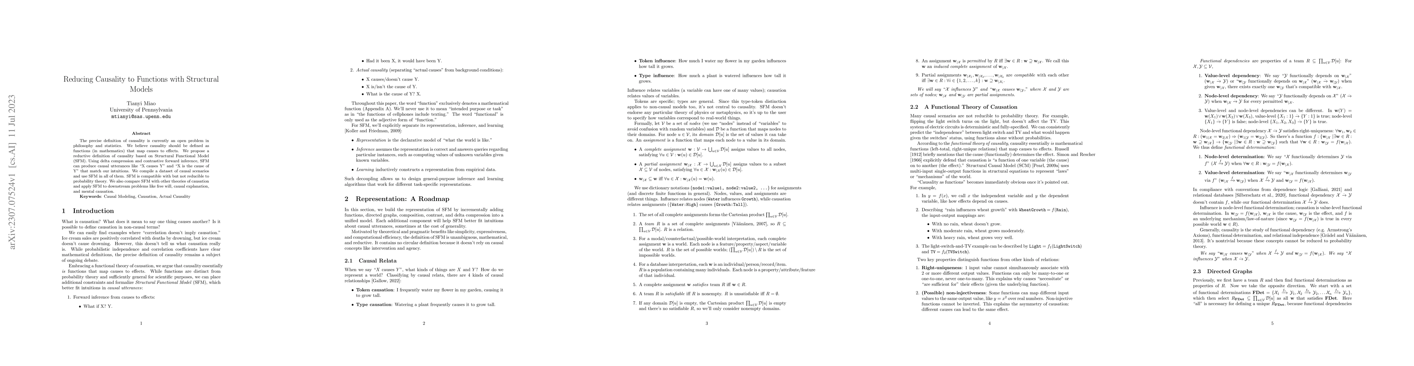 Thumbnail for Reducing Causality to Functions with Structural Models