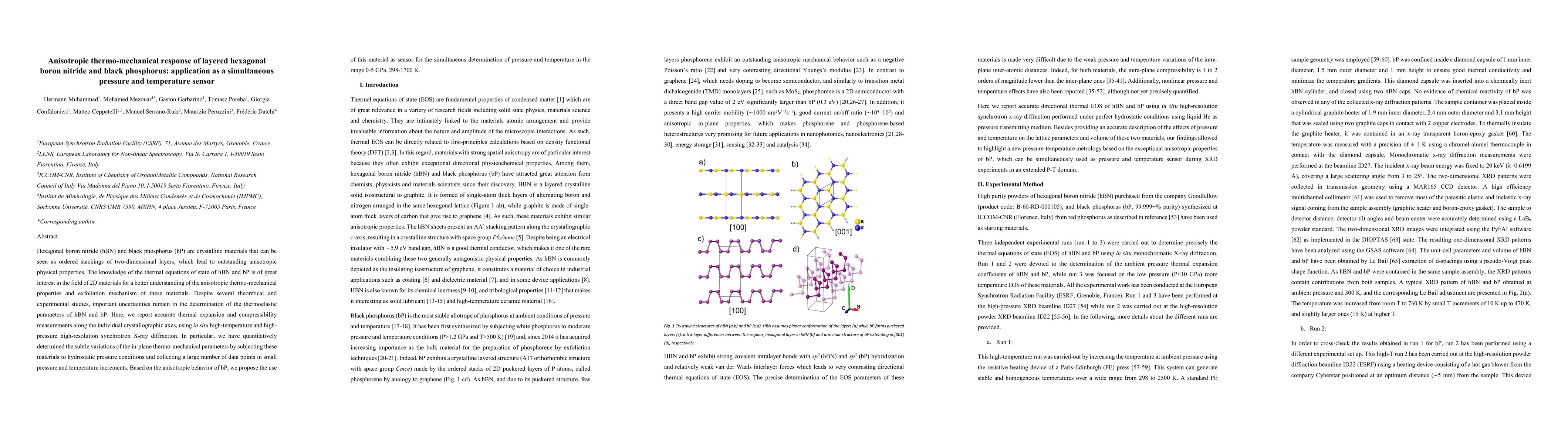 Thumbnail for Anisotropic thermo-mechanical response of layered hexagonal boron
  nitride and black phosphorus: application as a simultaneous pressure and
  temperature sensor