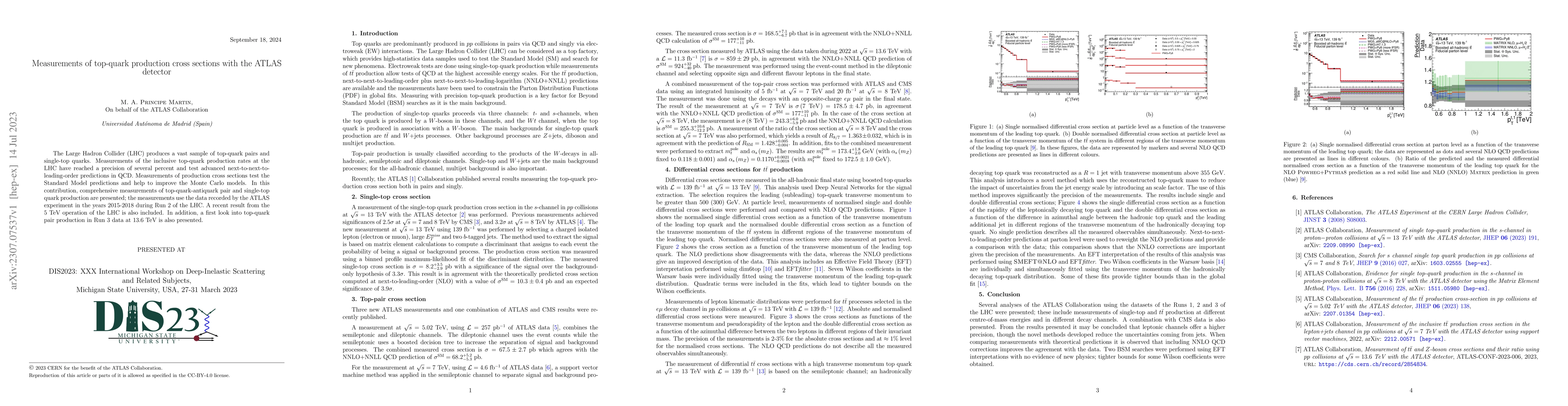 Thumbnail for Measurements of top-quark production cross sections with the ATLAS
  detector