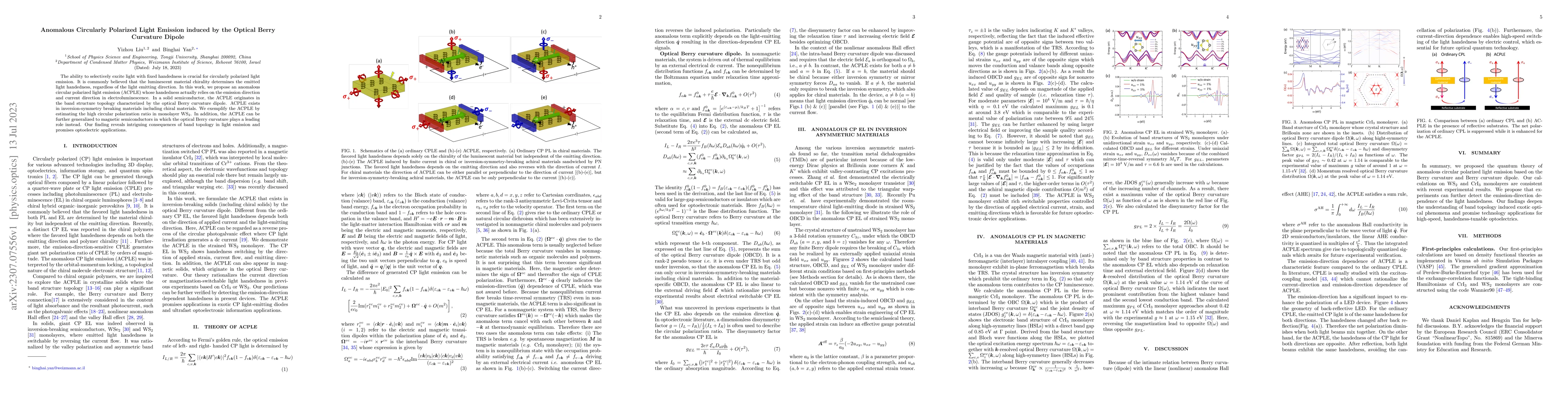 Thumbnail for Anomalous Circularly Polarized Light Emission induced by the Optical
  Berry Curvature Dipole