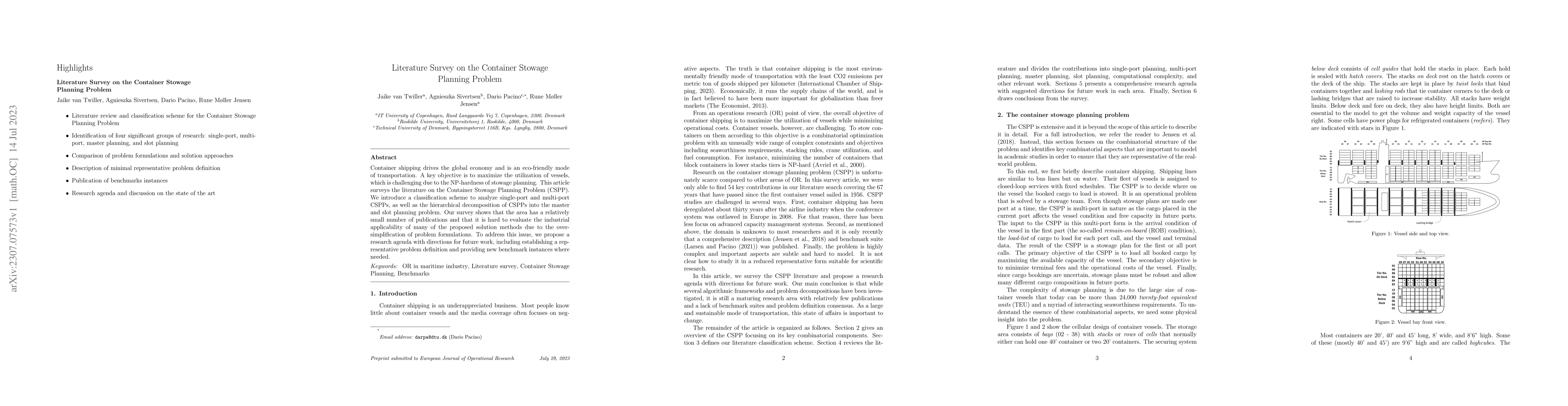 Thumbnail for Literature Survey on the Container Stowage Planning Problem