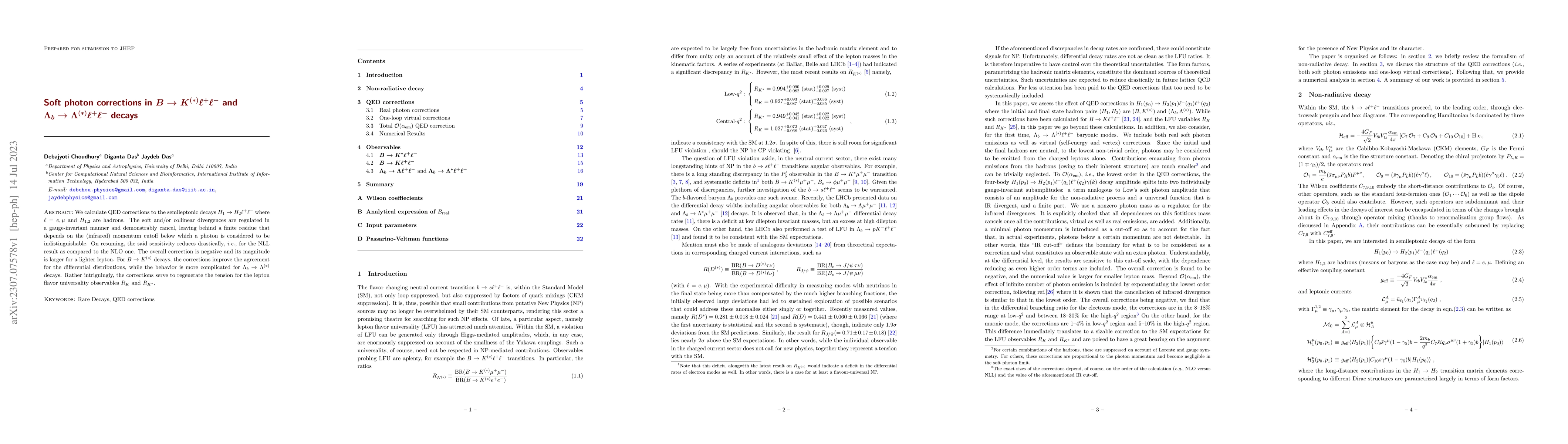 Thumbnail for Soft photon corrections in $B \to K^{(\ast)} \ell^+ \ell^-$ and
  $\Lambda_b \to \Lambda^{(\ast)} \ell^+ \ell^-$ decays