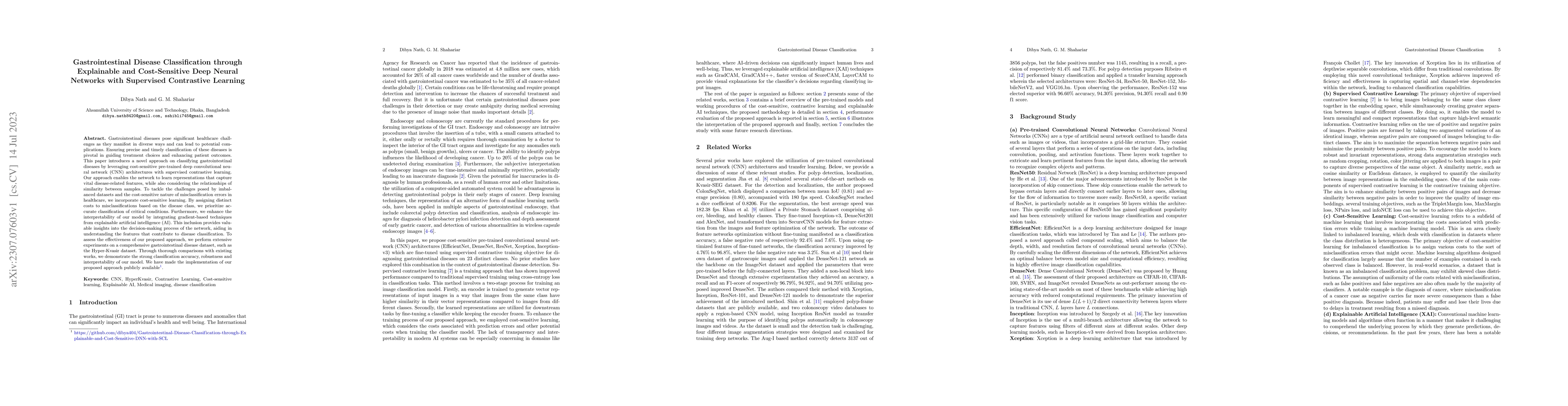 Thumbnail for Gastrointestinal Disease Classification through Explainable and
  Cost-Sensitive Deep Neural Networks with Supervised Contrastive Learning