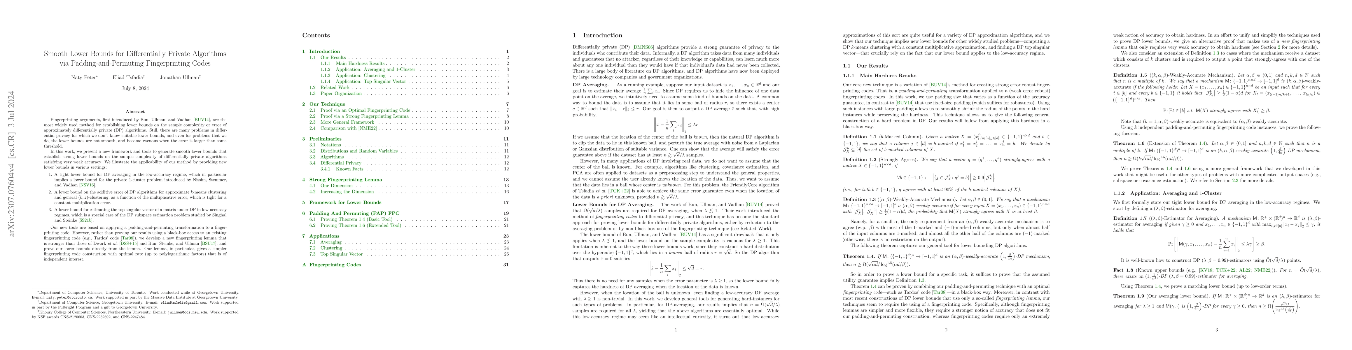 Thumbnail for Smooth Lower Bounds for Differentially Private Algorithms via
  Padding-and-Permuting Fingerprinting Codes