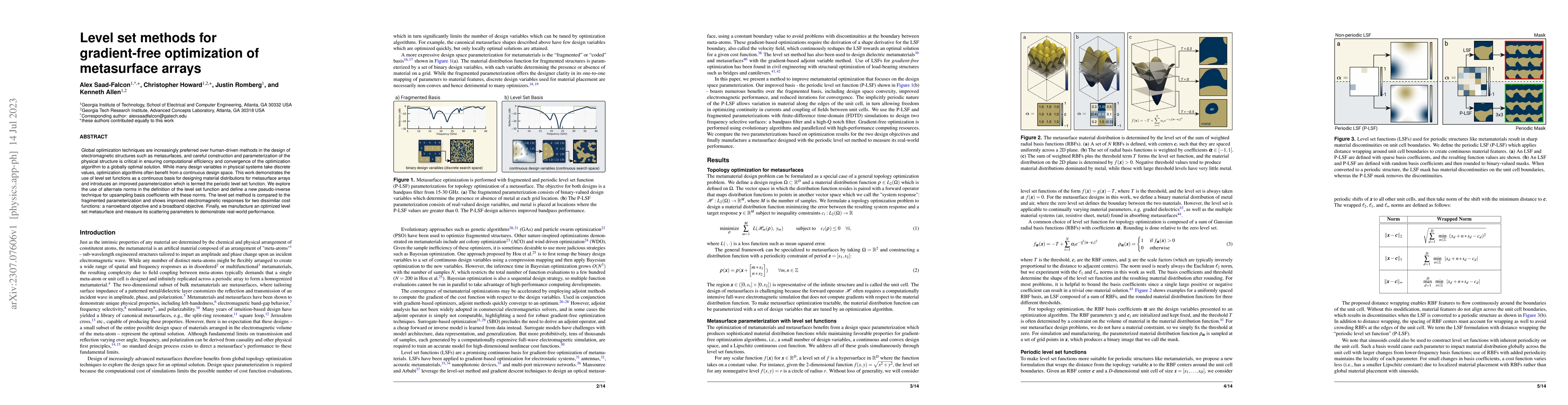 Thumbnail for Level set methods for gradient-free optimization of metasurface arrays