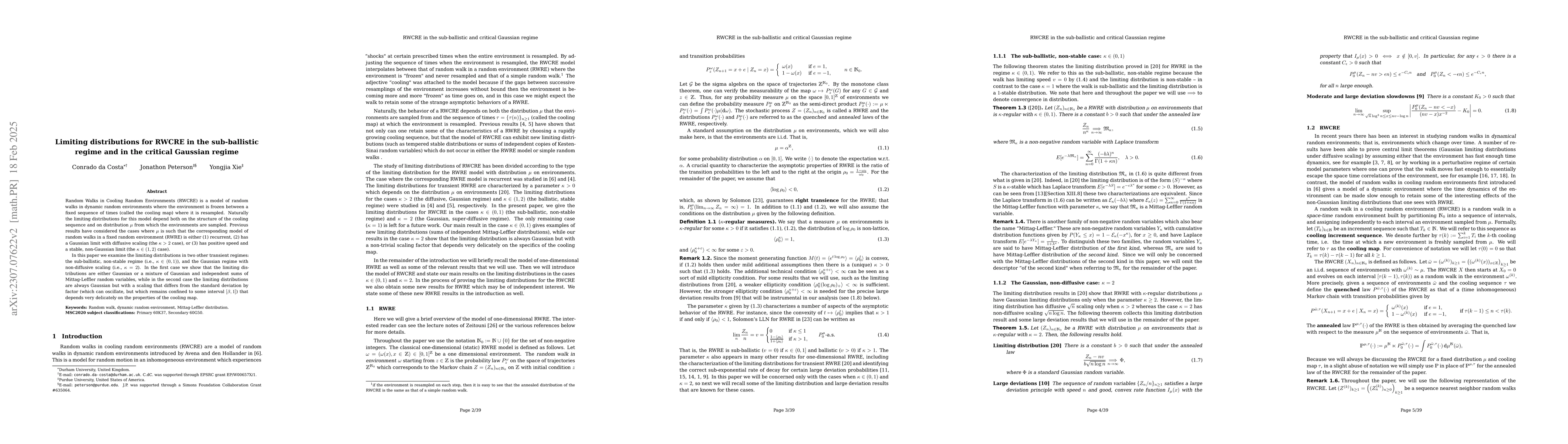 Thumbnail for Limiting distributions for RWCRE in the sub-ballistic regime and in the
  critical Gaussian regime