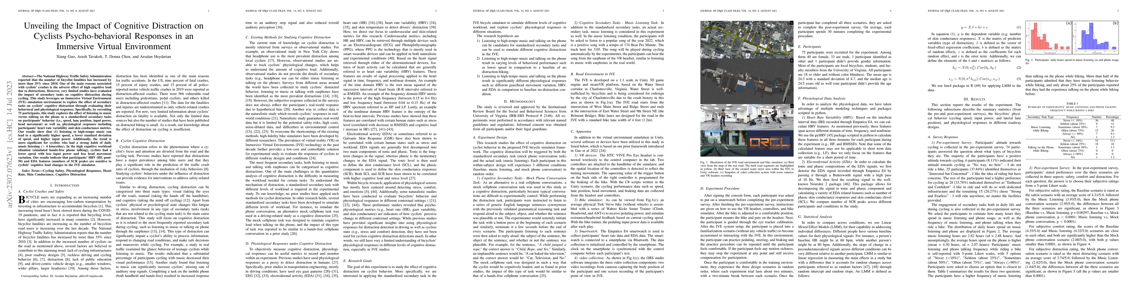 Thumbnail for Unveiling the Impact of Cognitive Distraction on Cyclists
  Psycho-behavioral Responses in an Immersive Virtual Environment