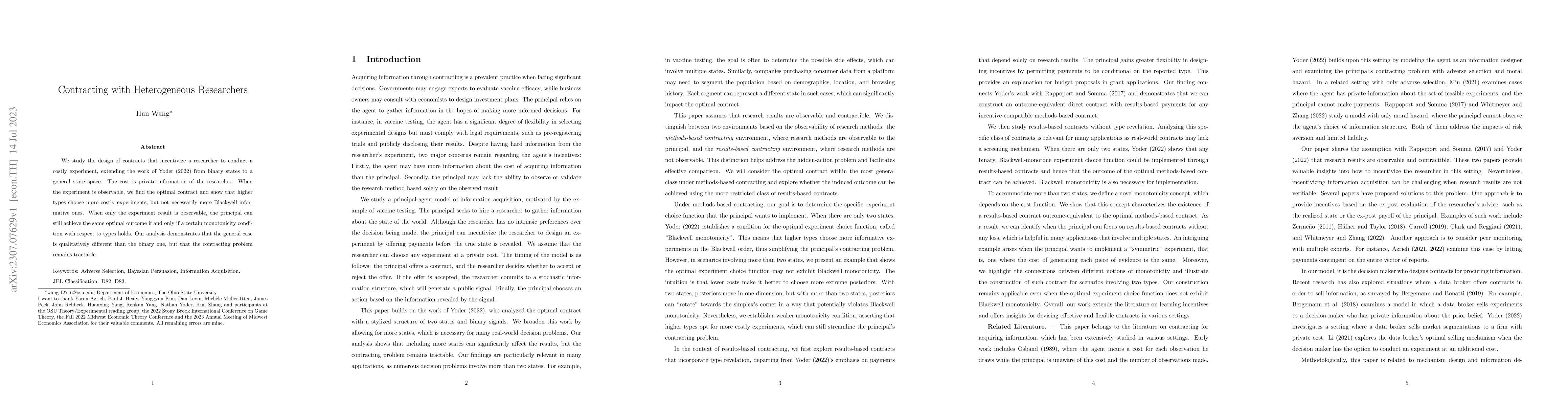 Thumbnail for Contracting with Heterogeneous Researchers