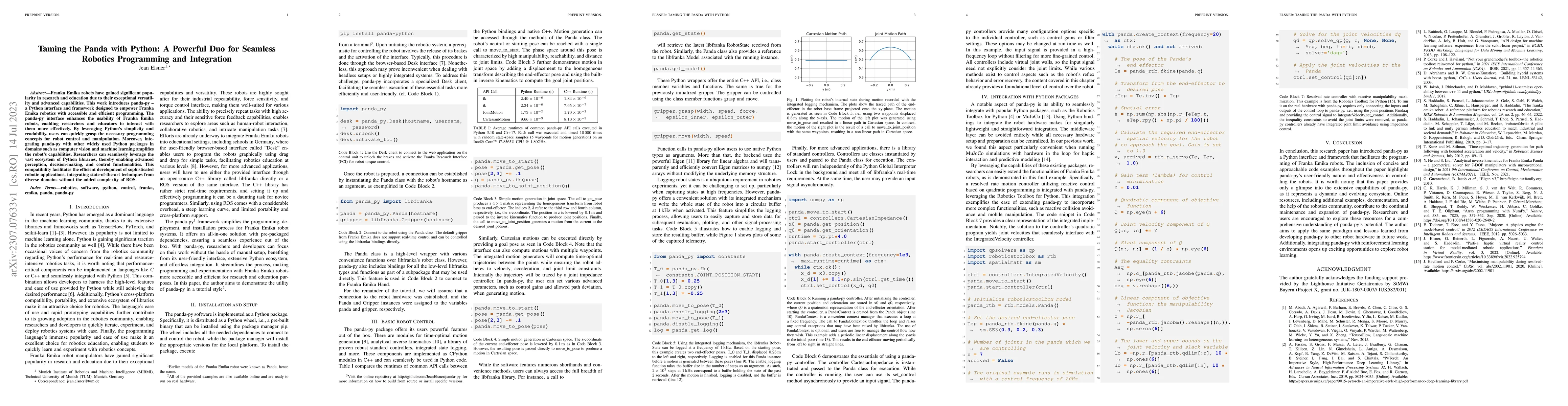 Thumbnail for Taming the Panda with Python: A Powerful Duo for Seamless Robotics
  Programming and Integration