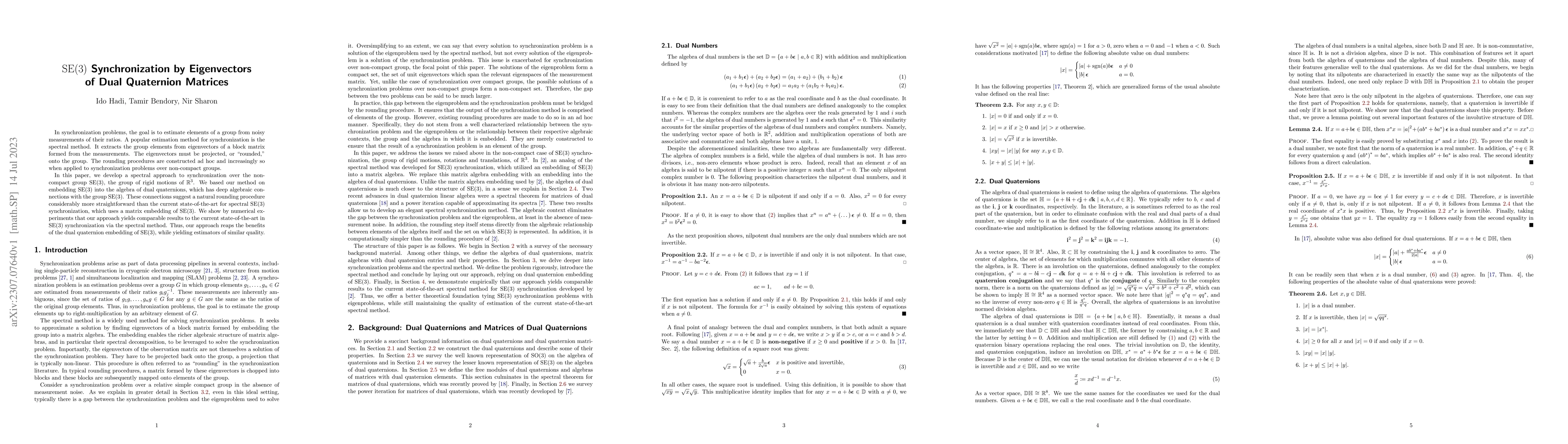 Thumbnail for $ \mathrm{SE} (3) $ Synchronization by Eigenvectors of Dual Quaternion
  Matrices