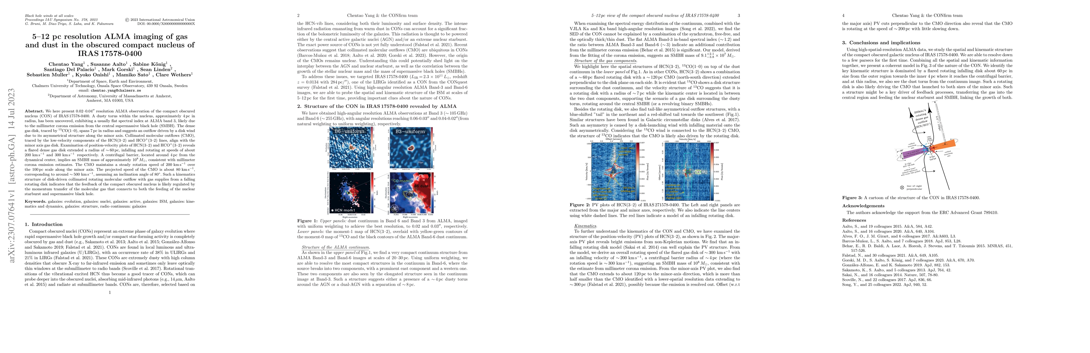Thumbnail for 5-12 pc resolution ALMA imaging of gas and dust in the obscured compact
  nucleus of IRAS 17578-0400