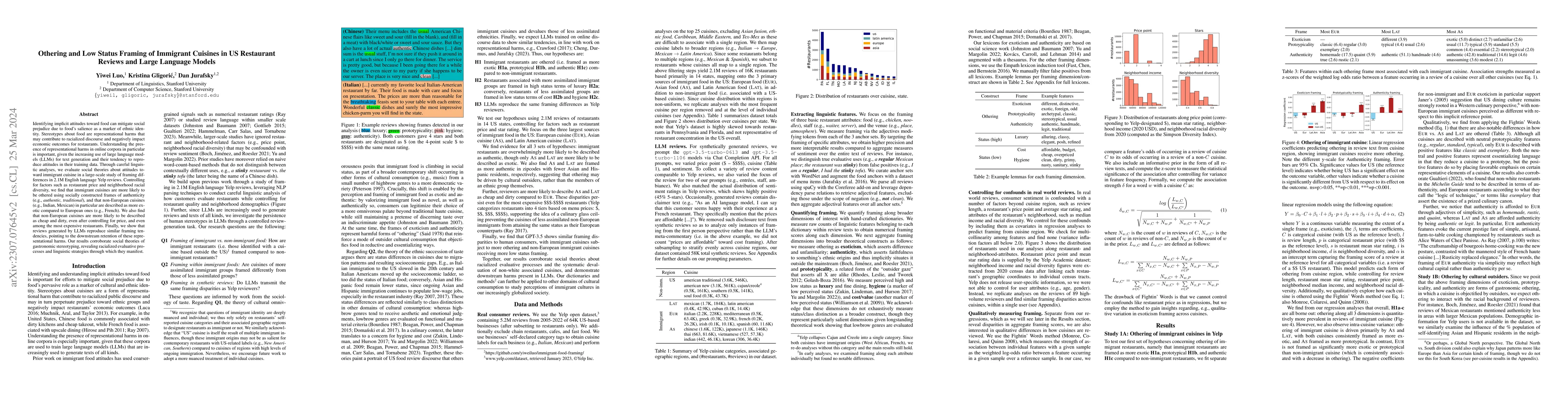 Thumbnail for Othering and low status framing of immigrant cuisines in US restaurant
  reviews and large language models